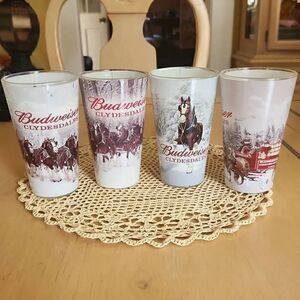 Vintage Budweiser Clydesdale frosted glasses set of 4